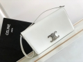 Designer Celine Trapeze Triomphe Bag In Shiny Calfskin White