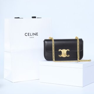 Designer Celine Chain Shoulder Bag Triomphe In Shiny Calfskin Gold