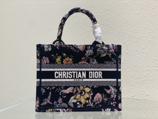 Designer Dior Book Tote Small Black Multicolor Dior Jardin Botanique Embroidery M1265ZRZB