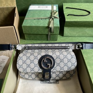 Designer Gucci Blondie belt bag GG Supreme canvas grey 718154