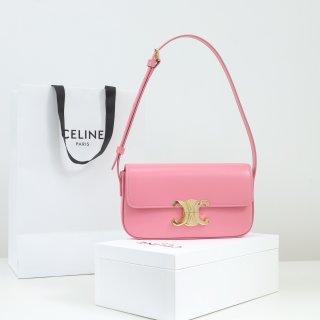 Designer Celine Shoulder Bag Triomphe In Shiny Calfskin Pink