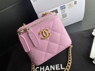 Designer Chanel clutch with chain Grained Calfskin & Gold-Tone Metal Pink Ap3203