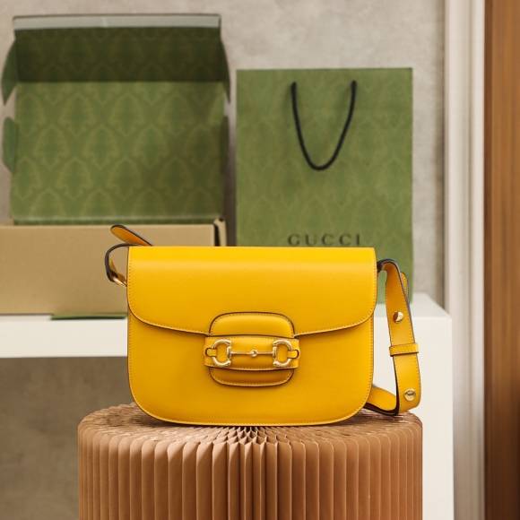 Designer Gucci Horsebit 1955 shoulder bag 602204 yellow leather