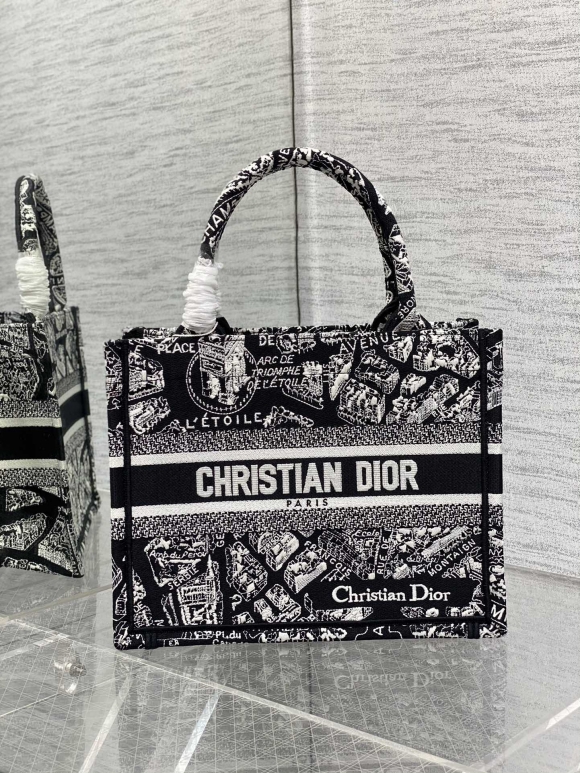 Designer Dior Book Tote Large Black And White Plan De Paris Embroidery M1265ZOMP_M993