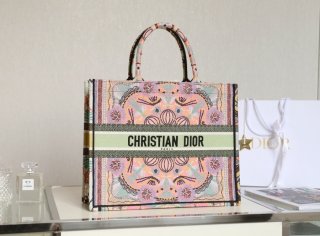 Designer Dior Book Tote Large Powder Pink Dior Jardin Magique Embroidery