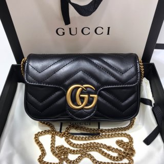 Designer Gucci GG Marmont Matelasse Super Mini Bag Black 476433