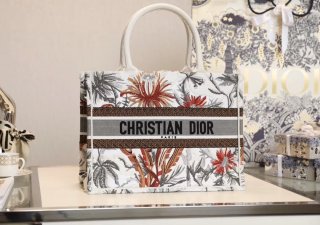 Designer Dior Book Tote White Multicolor Dior Petites Fleurs Embroidery