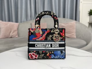 Designer Dior Small Lady D-Lite Bag Black Multicolor Dior Birds Embroidery M0565OEAO_M911