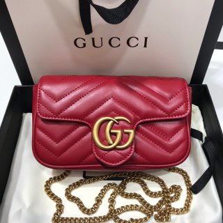 Designer Gucci GG Marmont Matelasse Super Mini Bag Red 476433