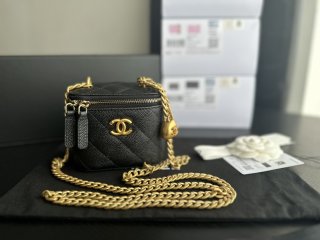 Designer Chanel clutch with chain Grained Calfskin & Gold-Tone Metal Black Ap3203