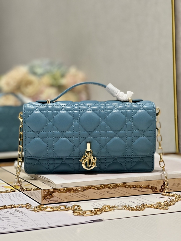 Designer Dior Miss Mini Bag Peacock Blue Cannage Lambskin