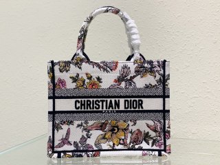 Designer Dior Book Tote Small White Multicolor Dior Jardin Botanique Embroidery M1265ZRZB_M884