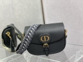 Designer Dior Large Bobby Bag Black Box Calfskin with Blue Dior Oblique Embroidered Strap M9320UMOB_M911