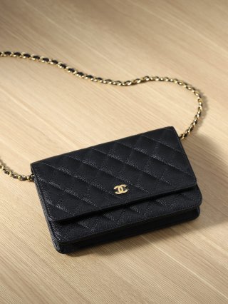 Designer Chanel Woc Gold Chain Black