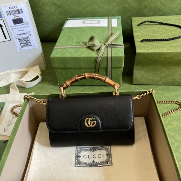 Designer Gucci GG Small Top Handle Bag With Bamboo 675794